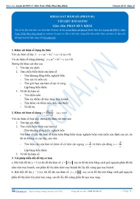 Tài liệu bài giảng Khảo sát hàm số (phần 01)